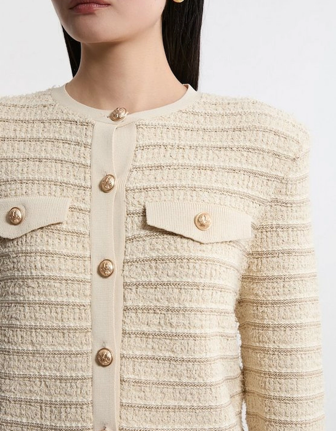 Textured Military Trim Knit Jacket