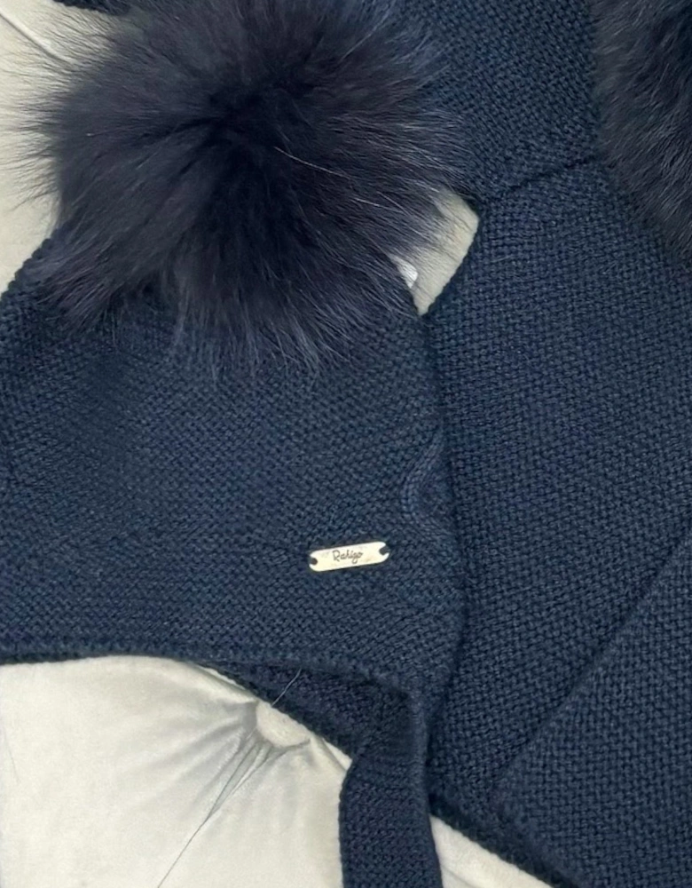 Navy Knit Fur Tie Hat