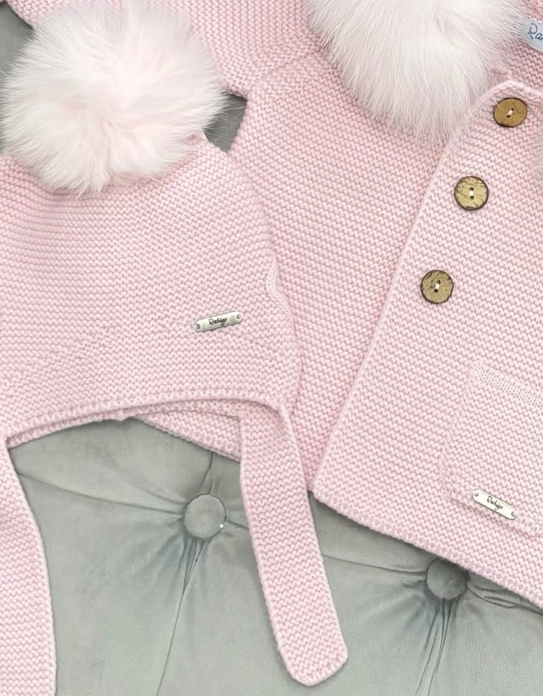 Pink Knit Fur Tie Hat