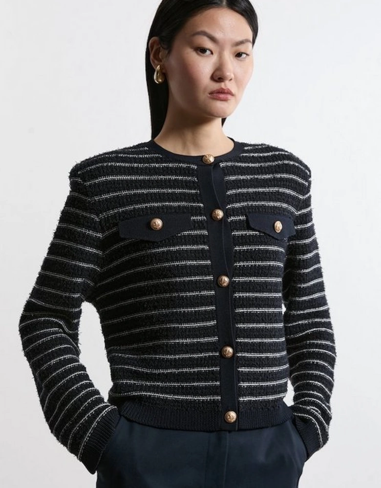 Textured Military Trim Knit Jacket