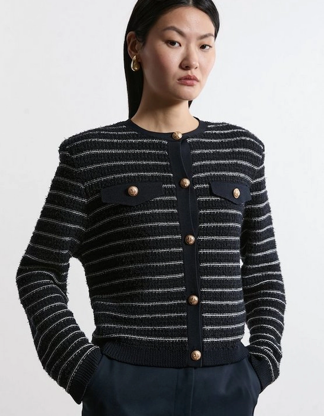 Textured Military Trim Knit Jacket, 5 of 4