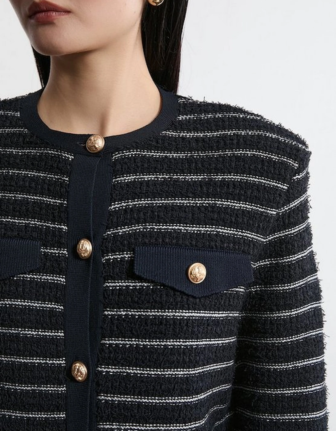 Textured Military Trim Knit Jacket