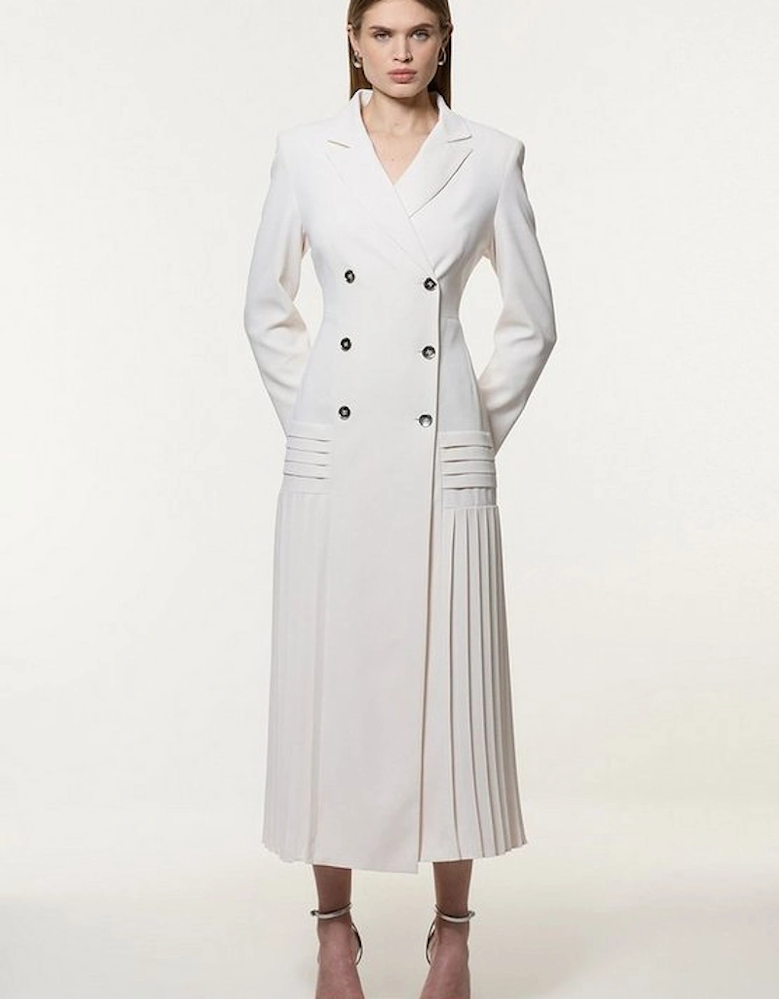Petite Pleated Button Detailed Woven Midi Dress, 4 of 3