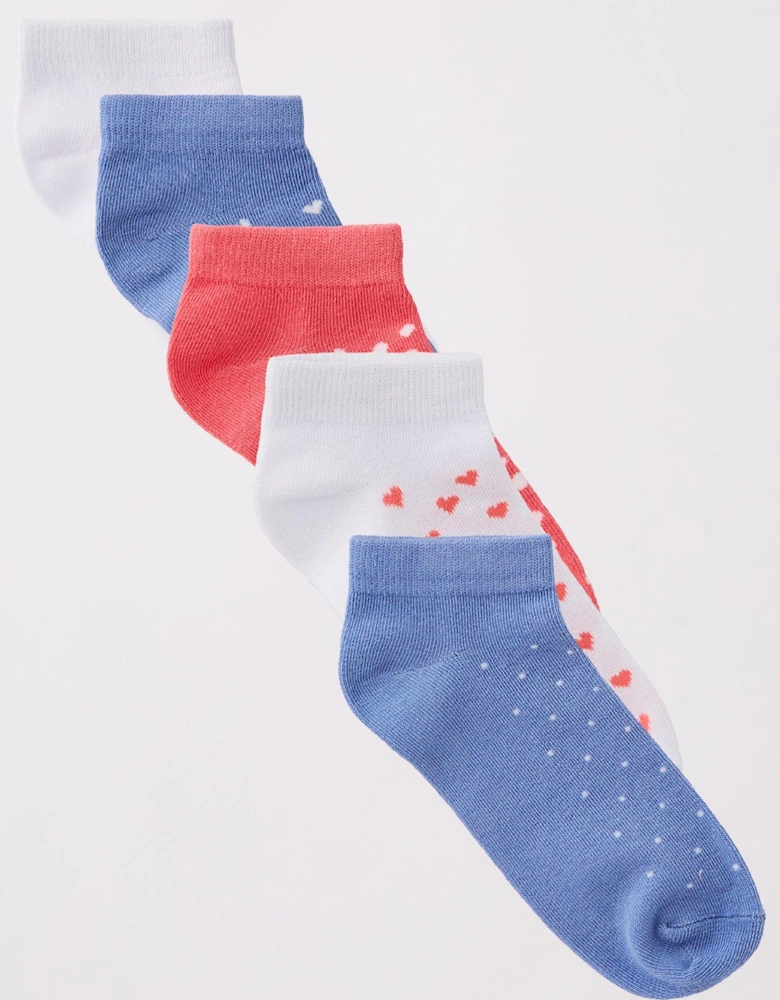 5Pk Print Hearts And Polka Dot Trainer Liner Socks - Multi