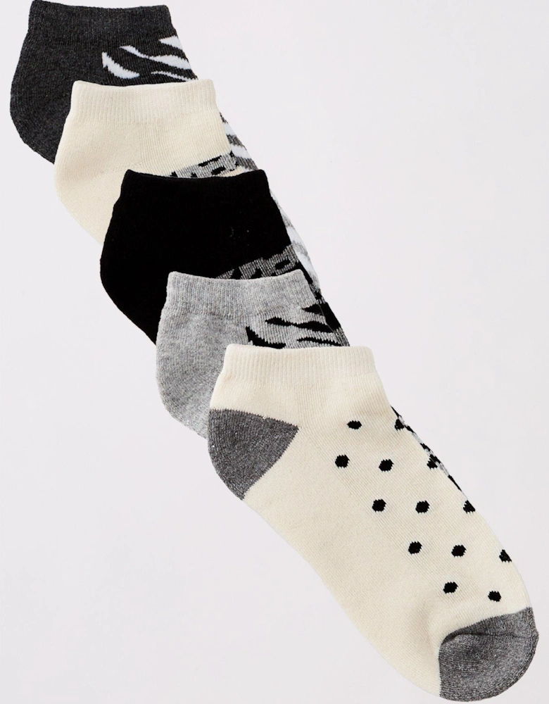 5Pk Print Mono Animal Trainer Liner Socks - Multi