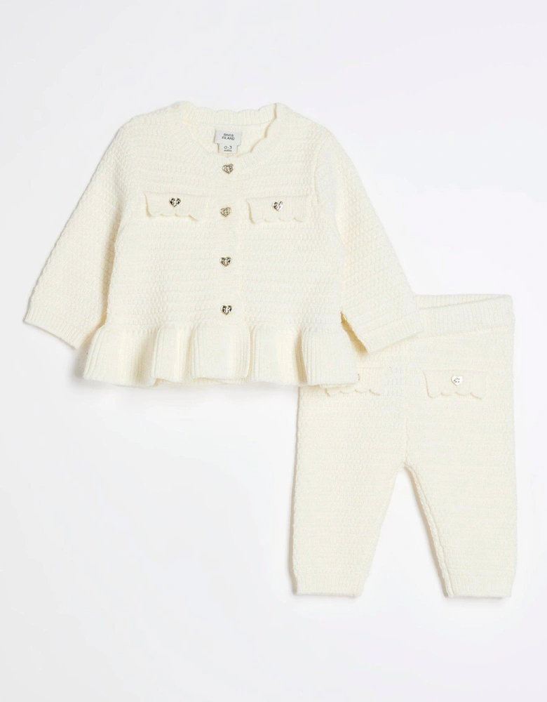 Baby Girls Peplum Cardigan Knit Set - Cream