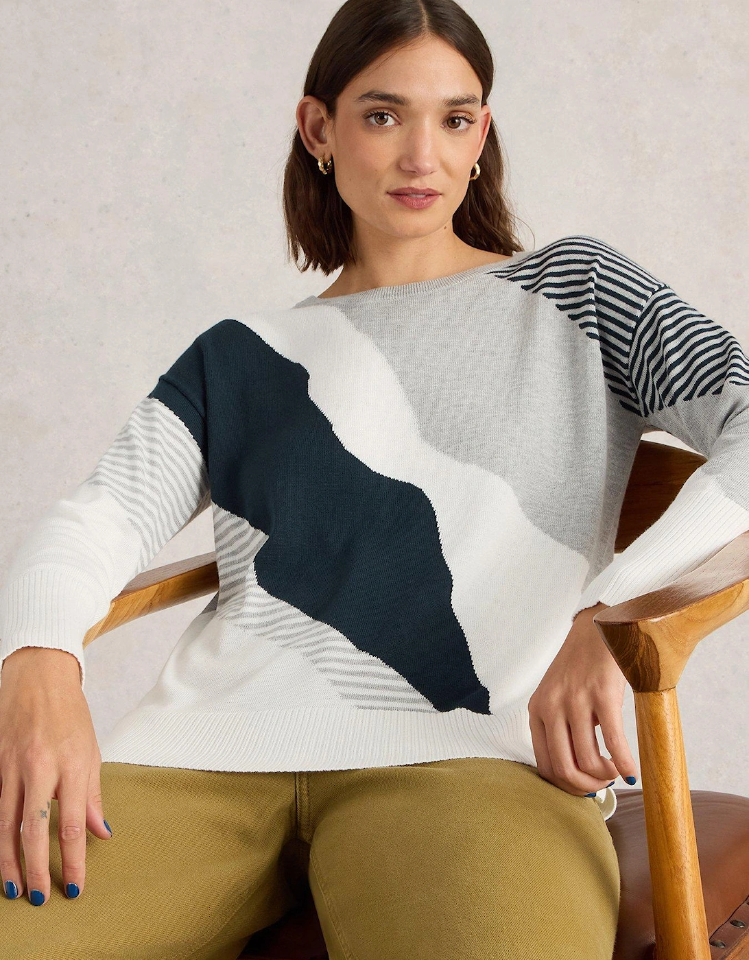 Olive Abstract Jumper - Grey, 2 of 1