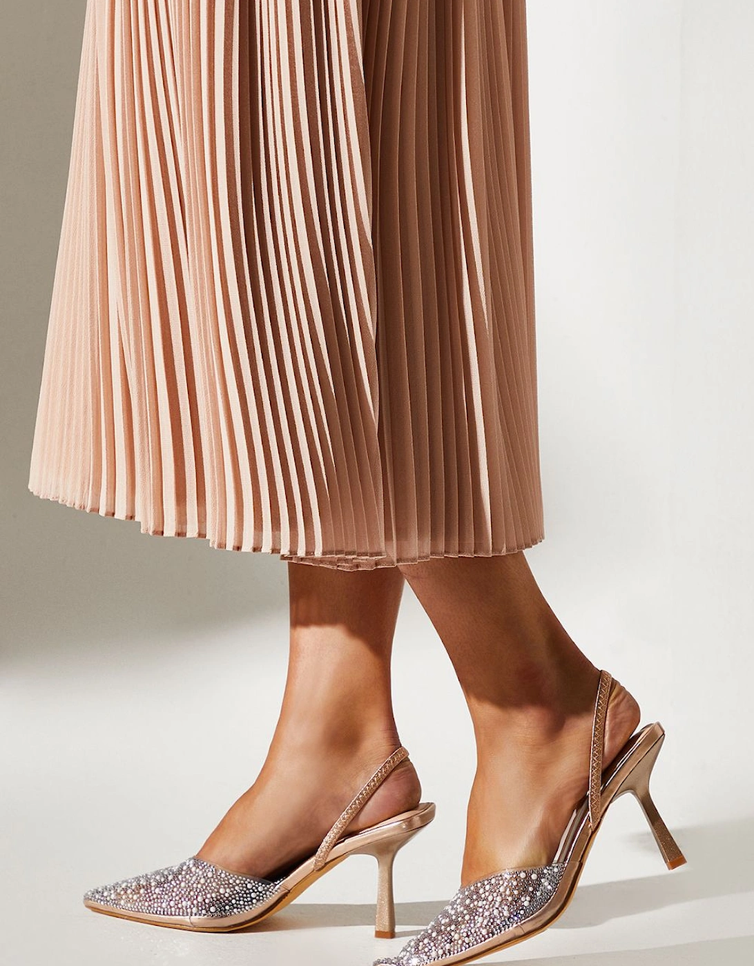 Wide Fit Tilly Diamante And Pearl Sling Back Pointed Court Shoes