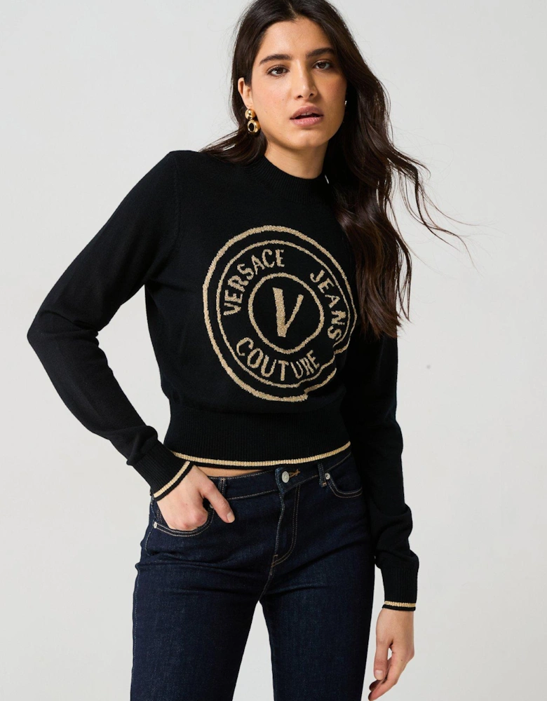 Round Logo Emblem Knit - Black