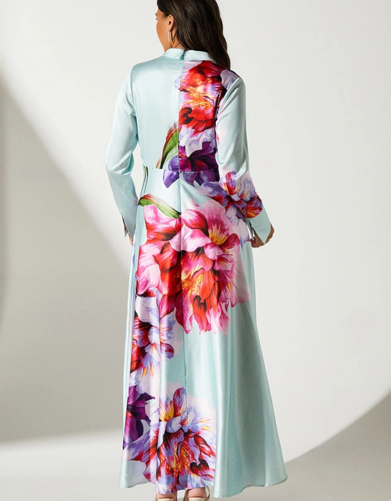 Placement Print Wrap Front Gown