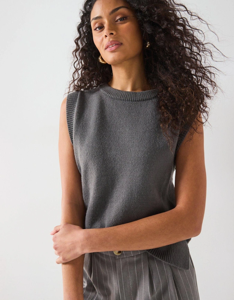 Crew Neck Sleeveless Tank - Grey