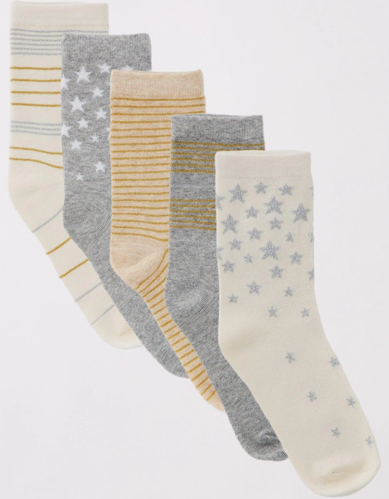 5Pk Printed Lurex Ankle Socks - Multi