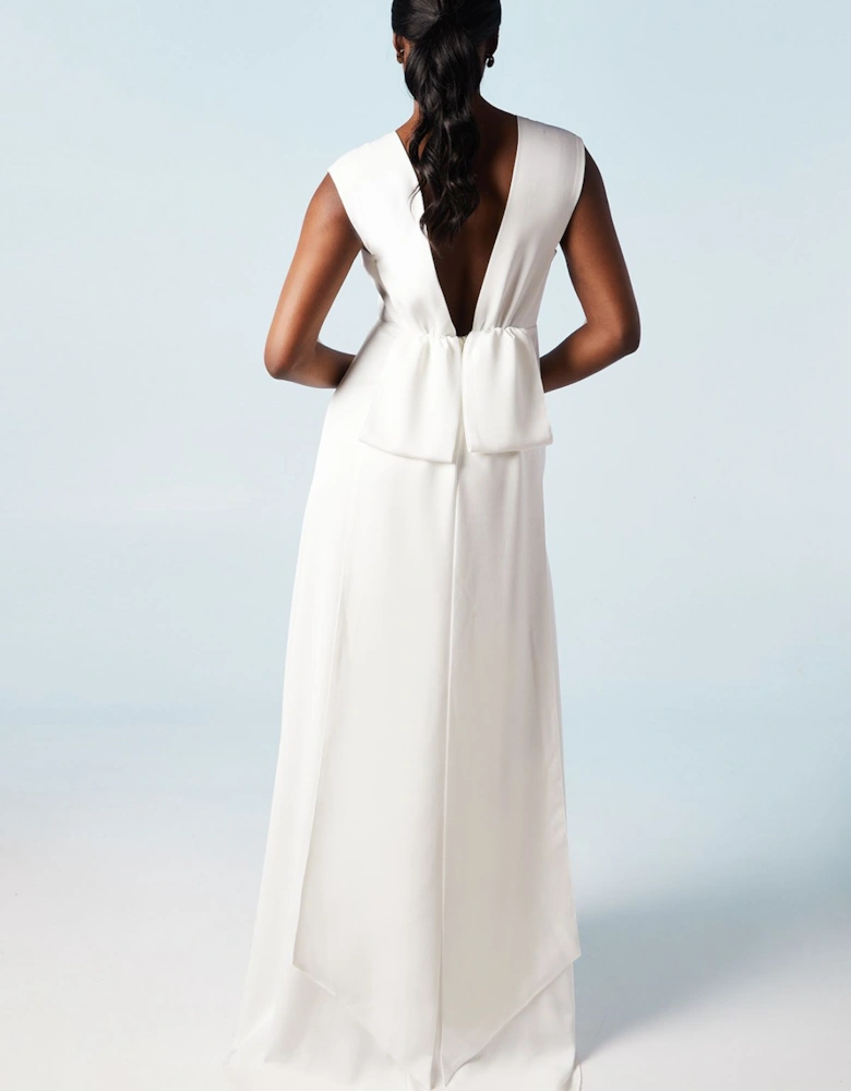 Structured Bow Back Detail Cape Wedding Dress