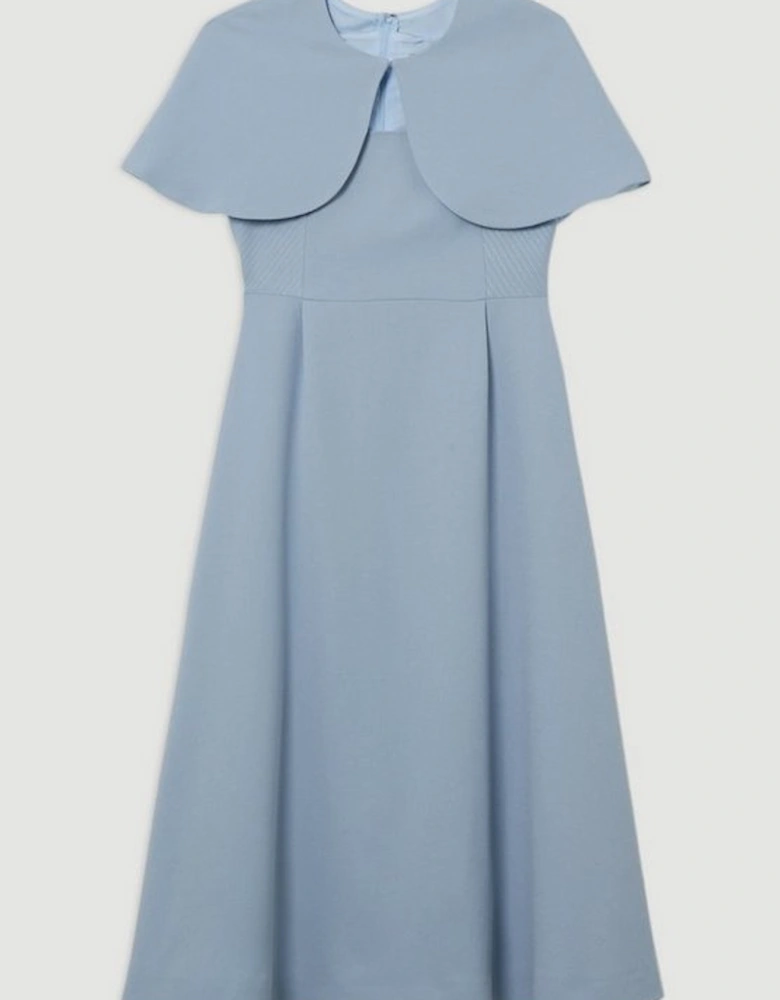 Structured Crepe Cape Detail Tailored Midi Dress