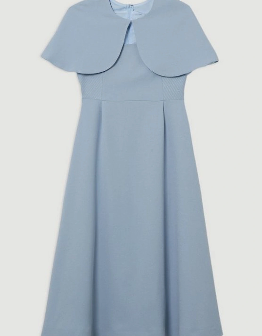 Structured Crepe Cape Detail Tailored Midi Dress