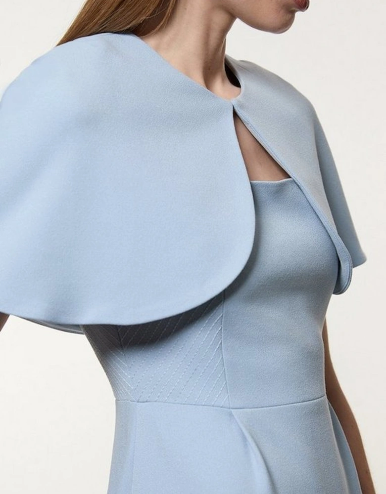 Structured Crepe Cape Detail Tailored Midi Dress