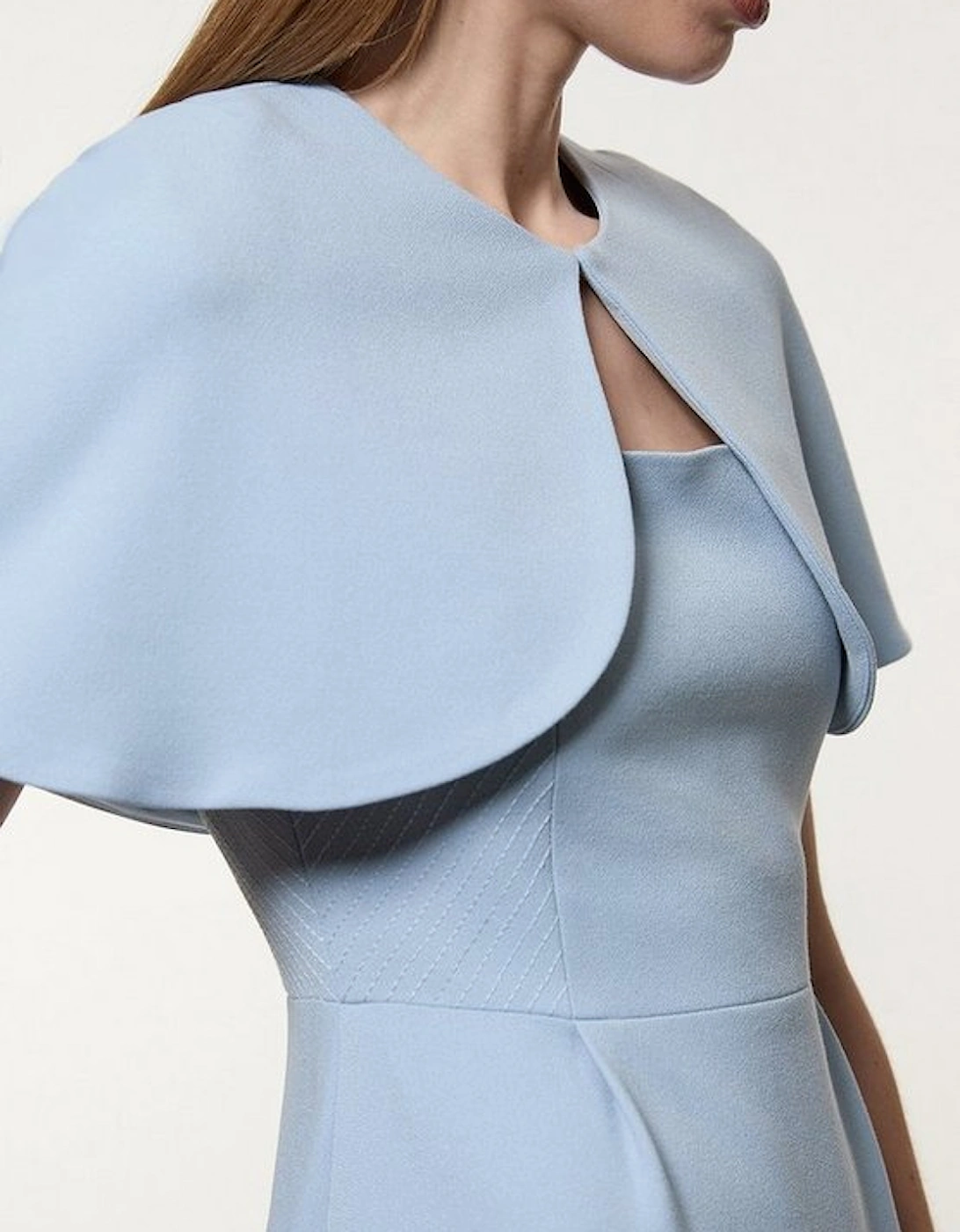 Structured Crepe Cape Detail Tailored Midi Dress