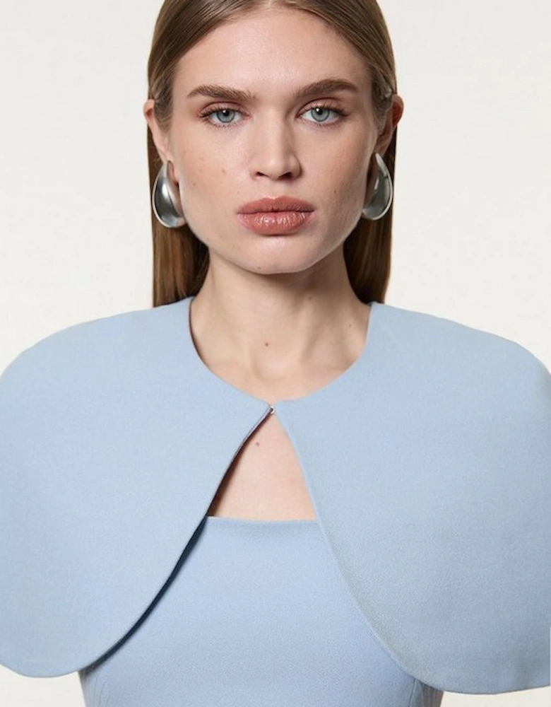Structured Crepe Cape Detail Tailored Midi Dress
