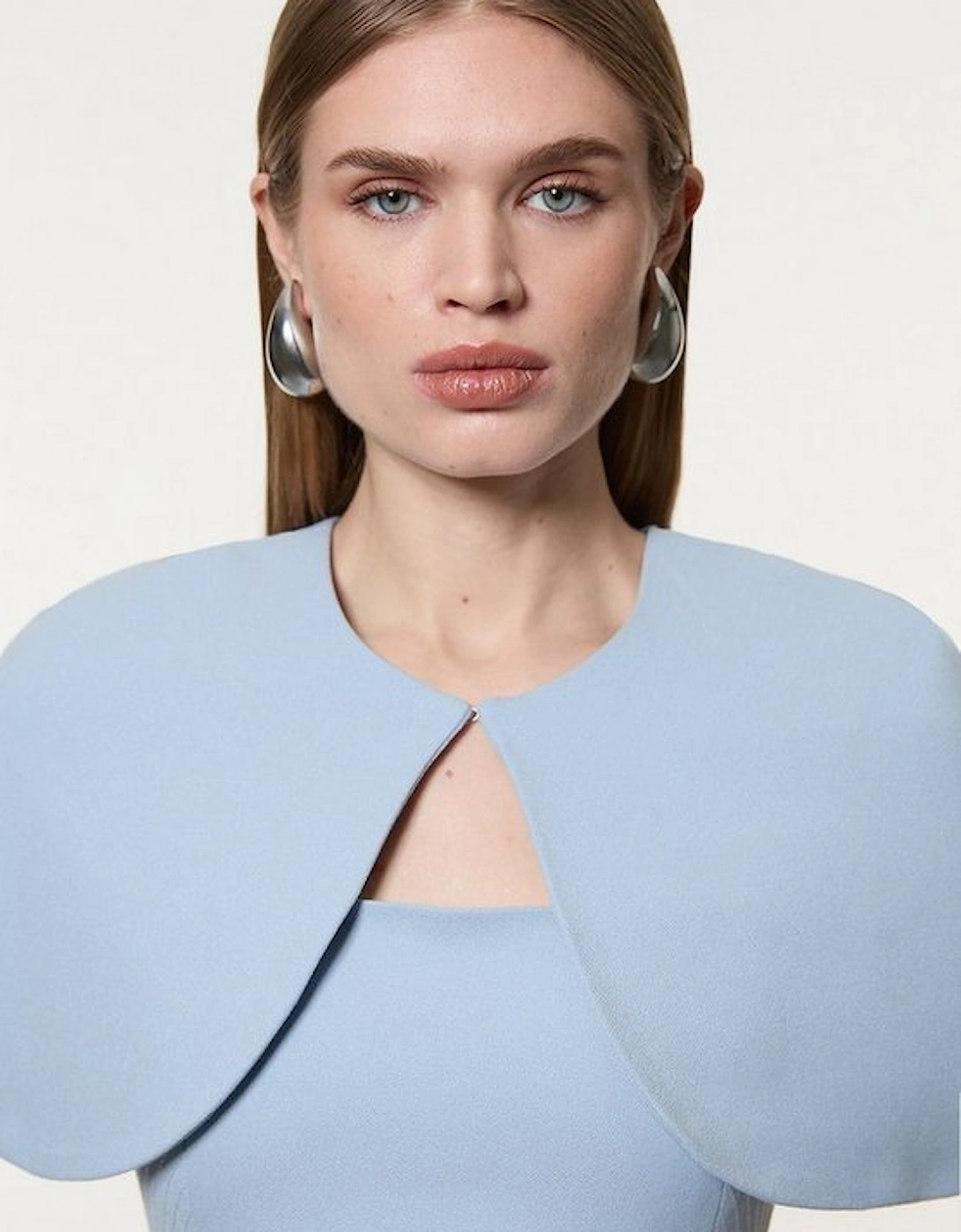 Structured Crepe Cape Detail Tailored Midi Dress