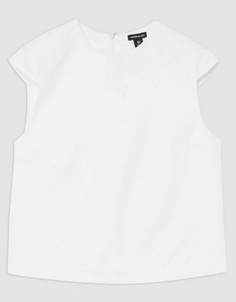 Tailored Viscose Linen Topstitch Detail Top