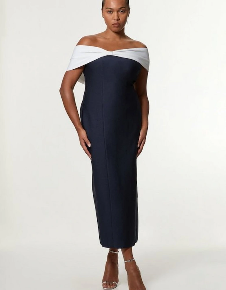 Plus Size Bandage Bandeau Contrast Midi Dress