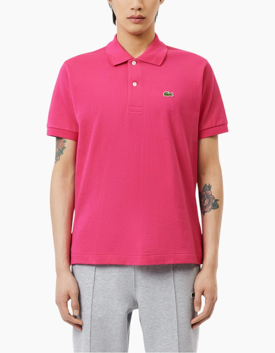 Men's Lacoste L1212 Mens Polo T Shirts Classic Fit Short Sleeve Casual Sports Golf Tee - Pink - Size: 38