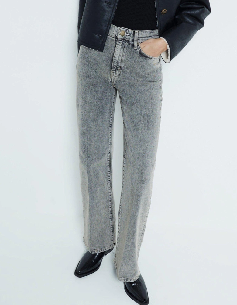 High Rise Wide Leg Jean - Grey