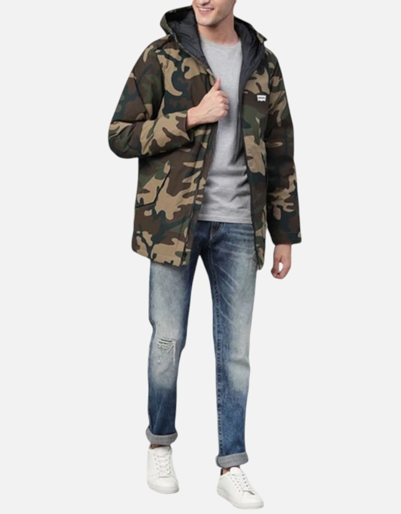 Mens Parka Jacket Camouflage Duck Down Fill Long Sleeve Hoodie Camo Coat