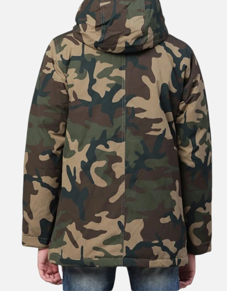 Mens Parka Jacket Camouflage Duck Down Fill Long Sleeve Hoodie Camo Coat