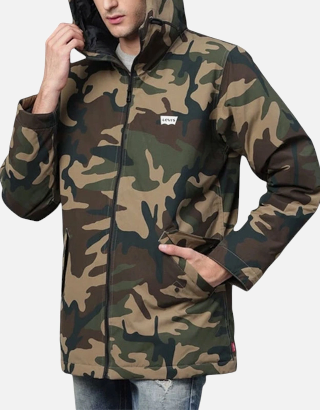 Mens Parka Jacket Camouflage Duck Down Fill Long Sleeve Hoodie Camo Coat