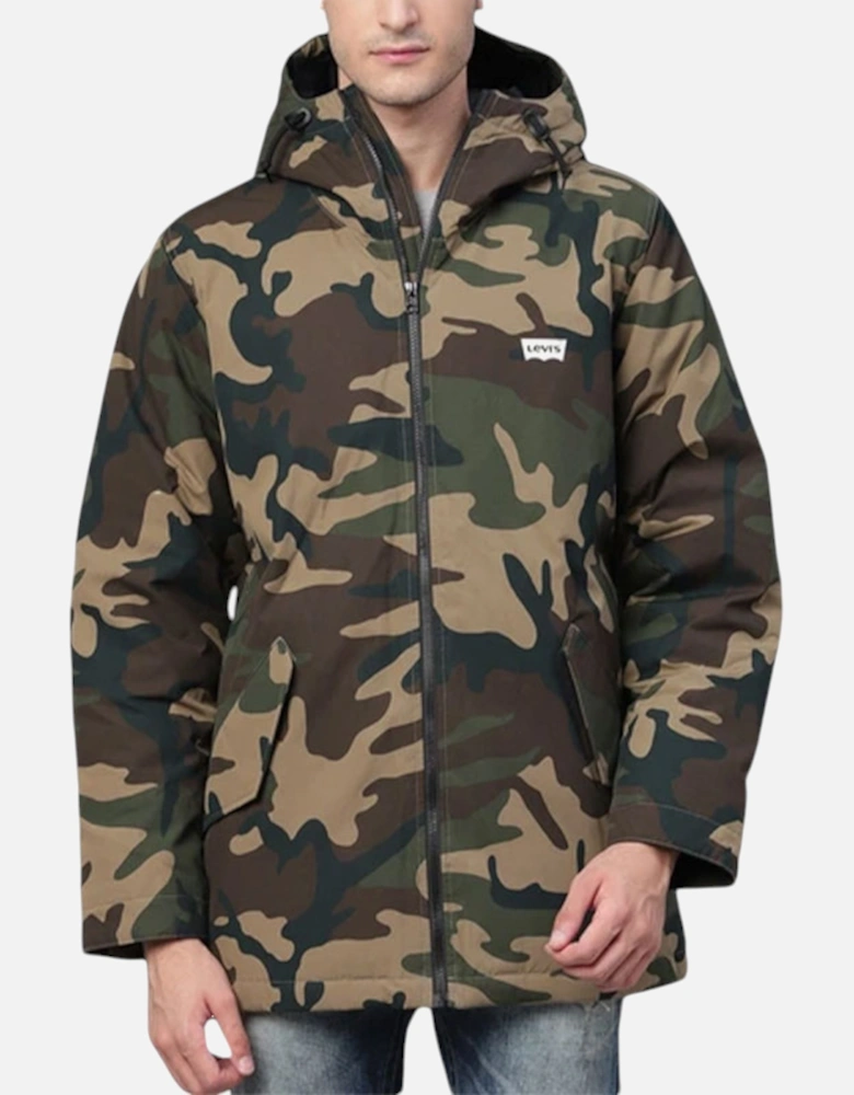 Mens Parka Jacket Camouflage Duck Down Fill Long Sleeve Hoodie Camo Coat