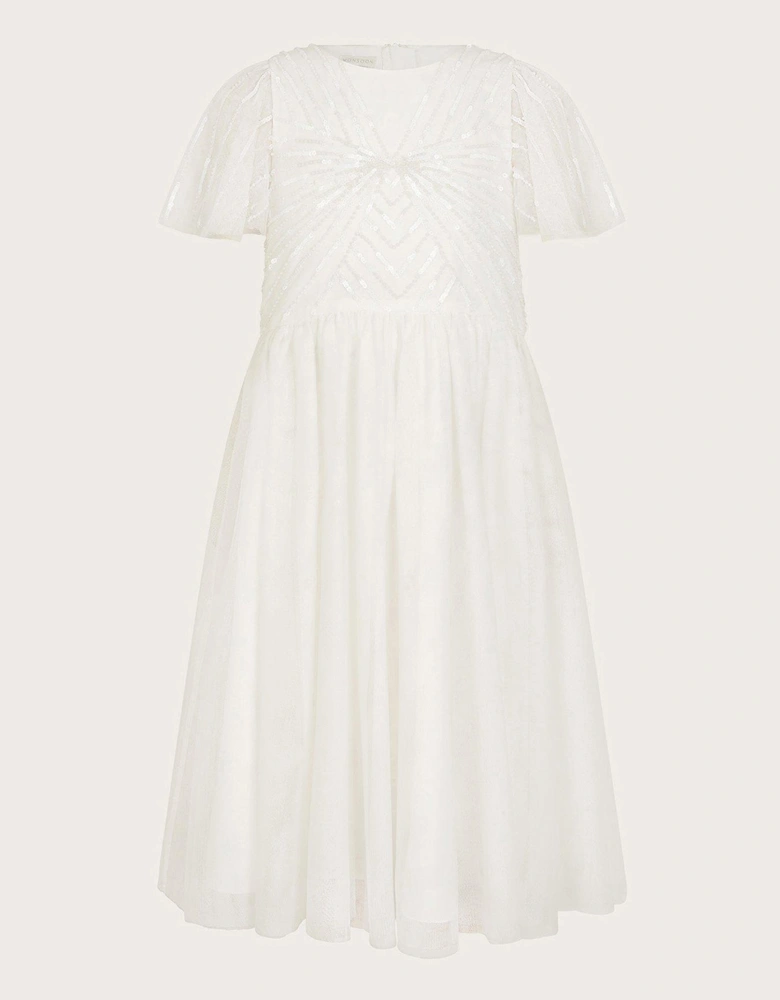 Girls Sunray Beaded Dress - Ivory