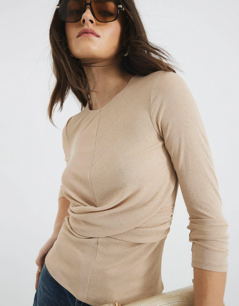 Mock Wrap Top - Light Beige