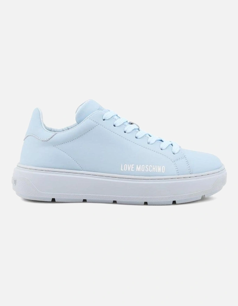 Leather Sneakers with 3cm Platform Sole Women - Blue Casual