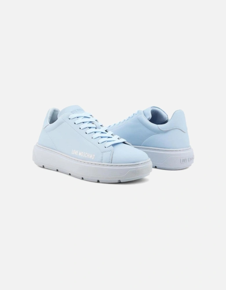 Leather Sneakers with 3cm Platform Sole Women - Blue Casual