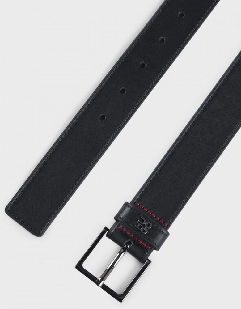 HUGO Giove Mens Leather Belt with Stacked-Logo Keeper and Gunmetal Hardware