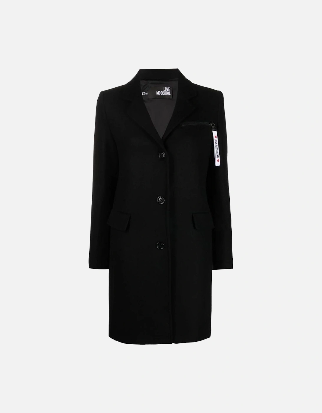 Red Wool Coat with Double Front Pocket and Logoed Zipper Women - Black, 3 of 2