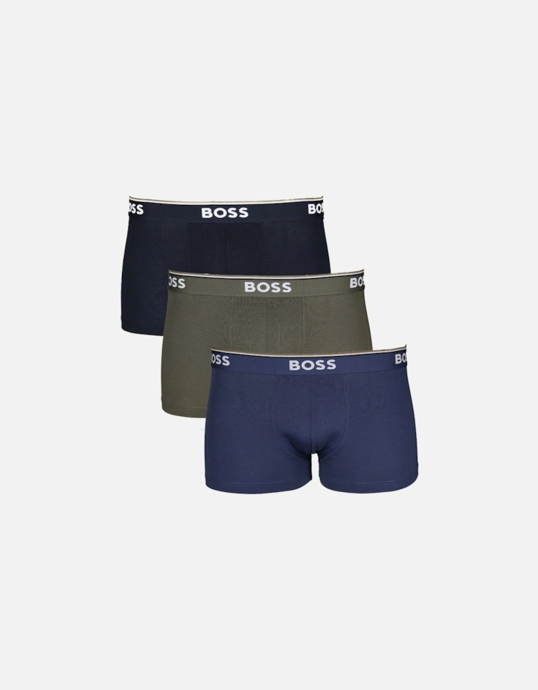 3-Pack Power Boxer Trunks, Blue/Khaki