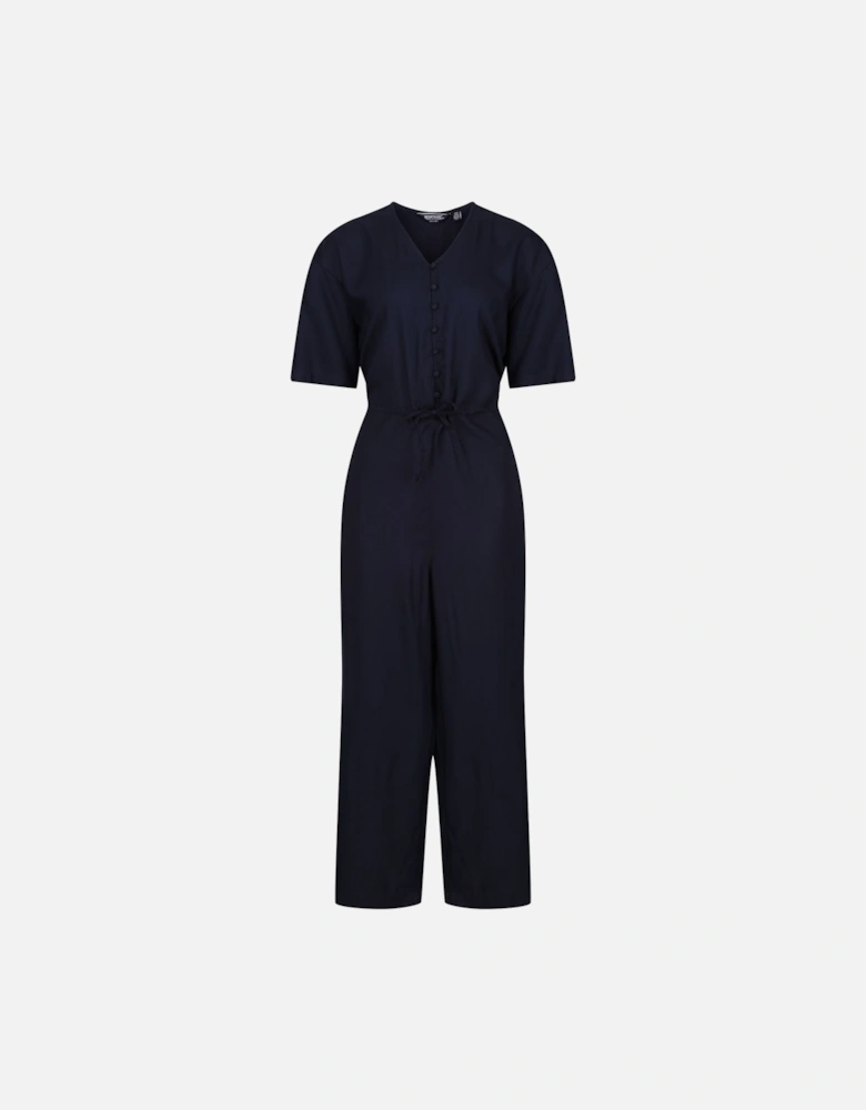 Womens/Ladies Streap Lightweight Button Front Short-Sleeved Jumpsuit