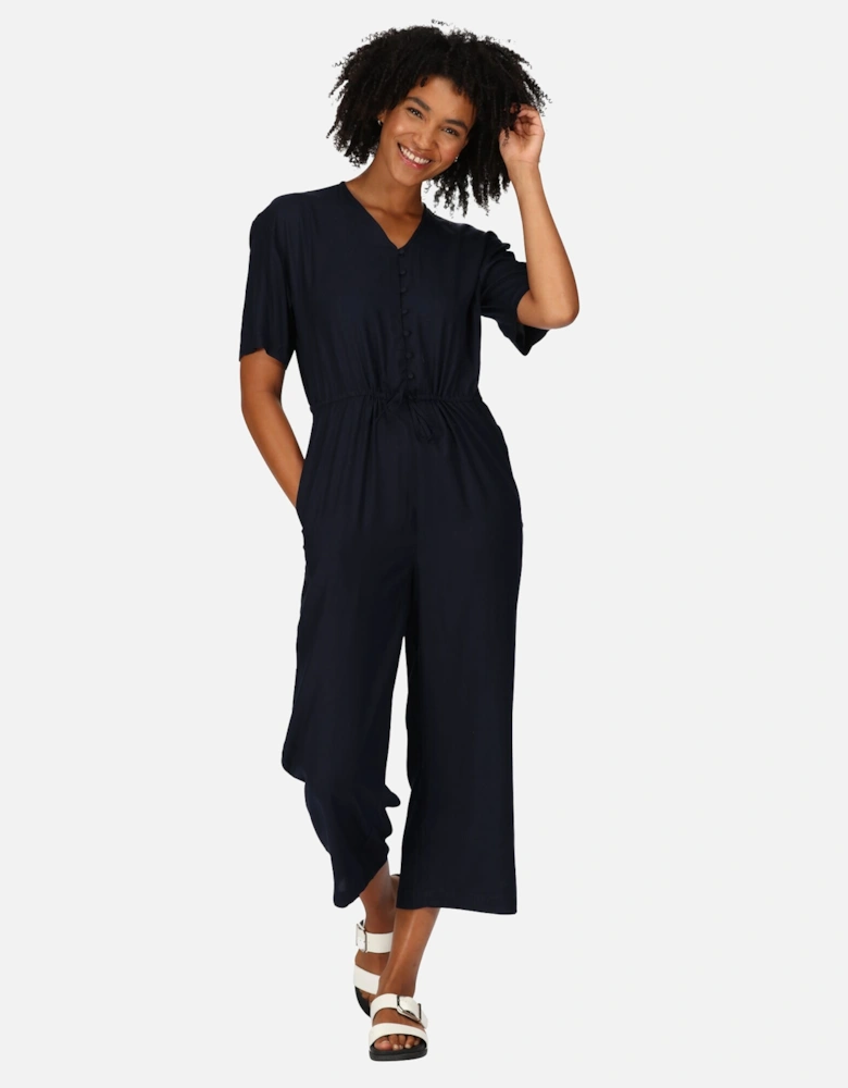 Womens/Ladies Streap Lightweight Button Front Short-Sleeved Jumpsuit