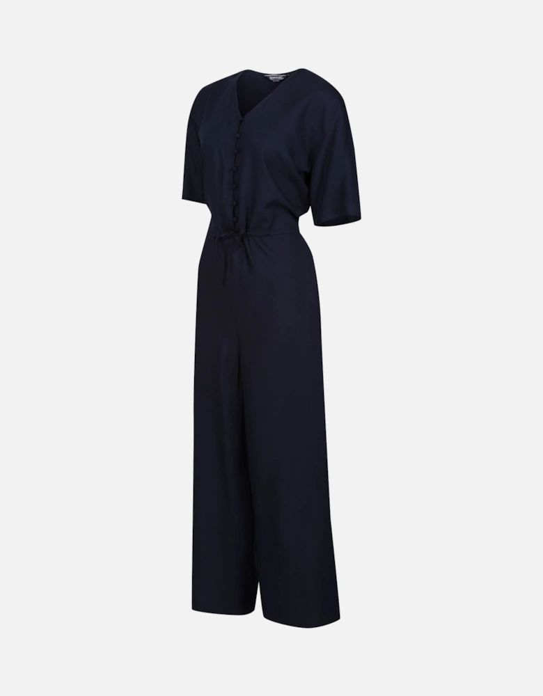 Womens/Ladies Streap Lightweight Button Front Short-Sleeved Jumpsuit