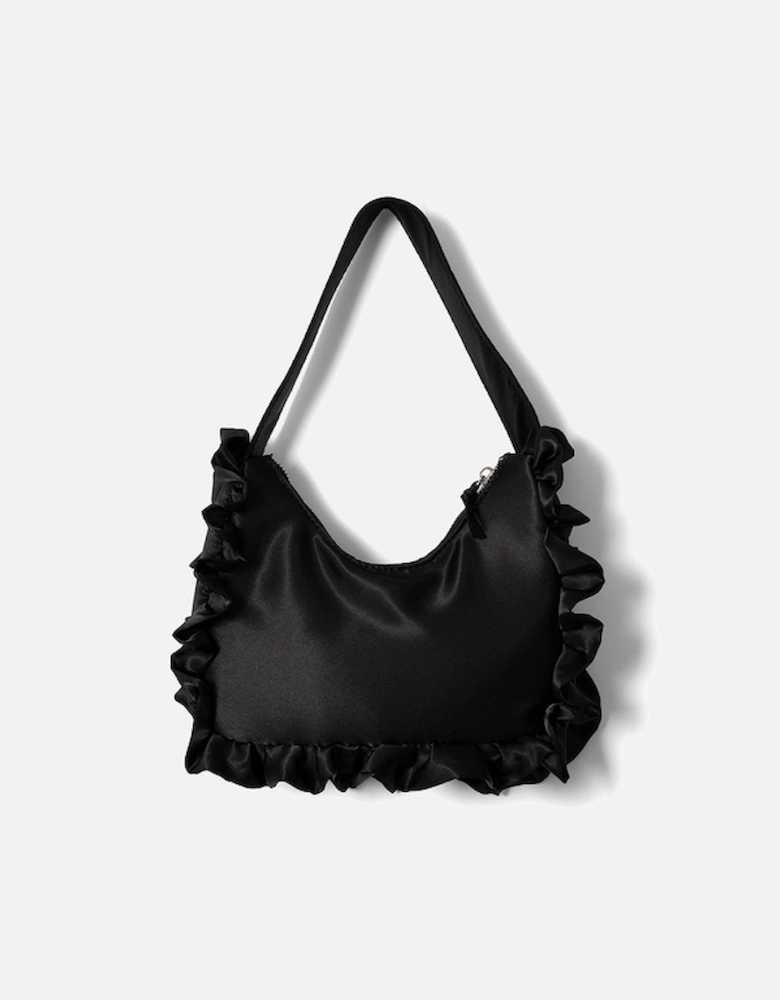 90s Frill-Trimmed Satin Shoulder Bag