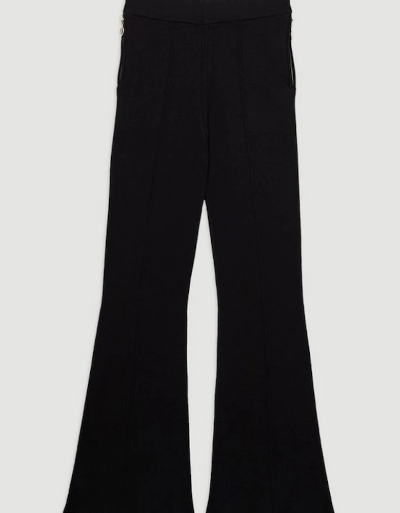 Milano Knit Pocket And Zip Kick Flare Knitted Trousers With Seam Detail