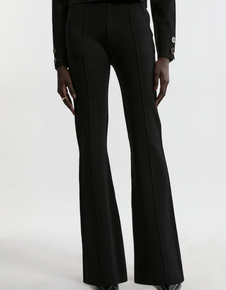 Milano Knit Pocket And Zip Kick Flare Knitted Trousers With Seam Detail