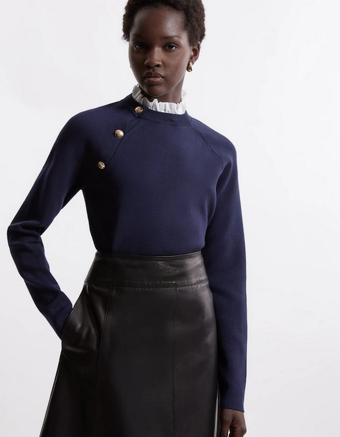 Milano Knit Removable Woven Collar Top, 5 of 4