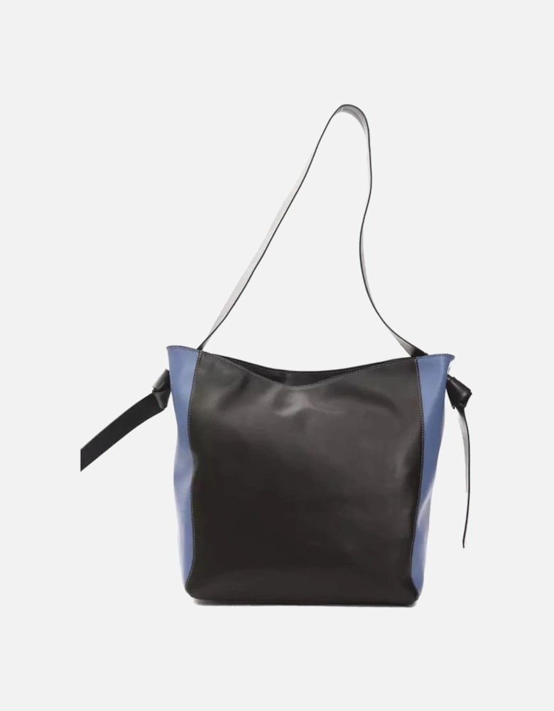 Exquisite Black Leather Shoulder Bag with Adjustable Strap and