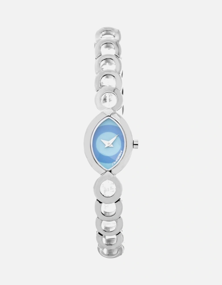 Steel Quartz Analog Watch with Blue Dial Women - Silver Watches