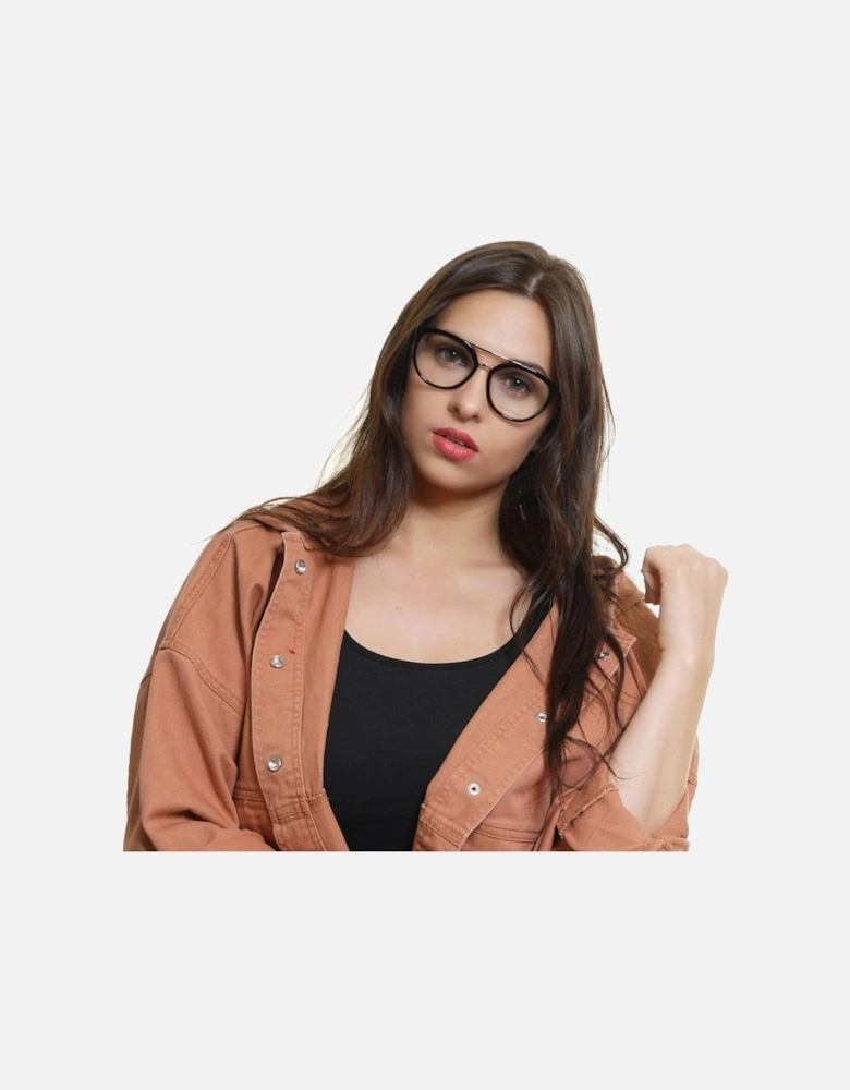 Round Full-Rim Metal & Plastic Frame Glasses Women - Black