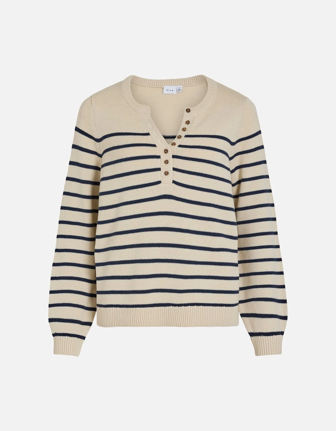 Kylie Long Sleeve Knit Button Top Birch/Navy Blazer Stripes, 3 of 2