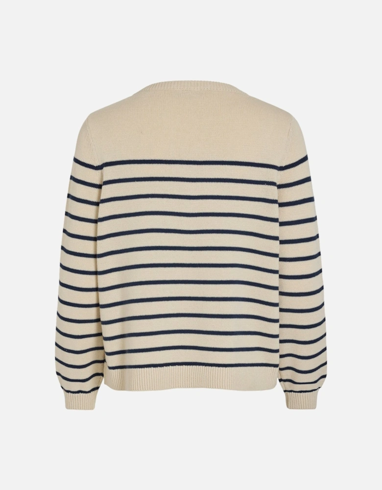 Kylie Long Sleeve Knit Button Top Birch/Navy Blazer Stripes